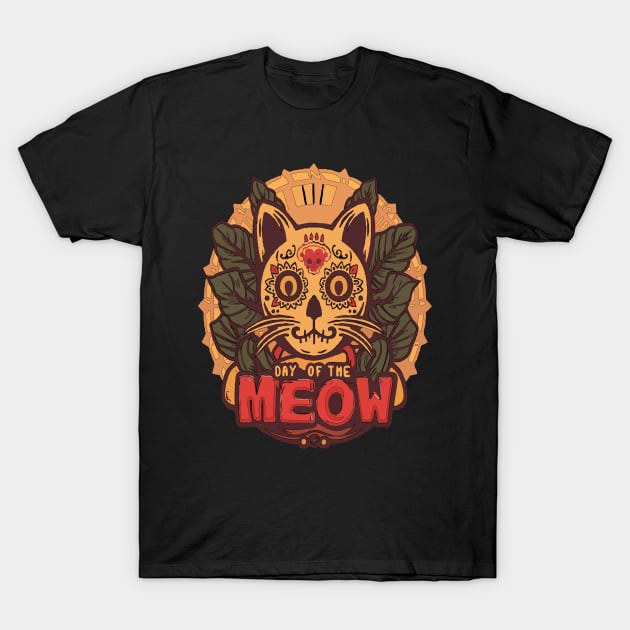 Day of the Meow Cat Skull Whimsical Artwork T-Shirt by TopTees